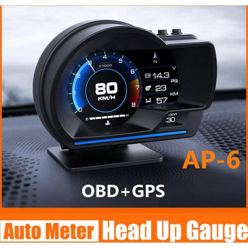 AP-6 Head Up Display Meter OBD2+GPS System Multi-function LCD Meter Speedometer Odometer Water Oil Temp RPM Security Alarm