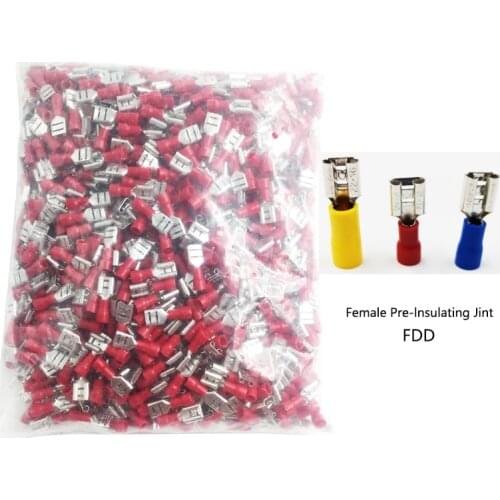 1000PCS terminals and electrical connector FDD Crimp terminal female pre-lnsulating joint 1.25-250/2-250 2.8 6.3 spring terminal
