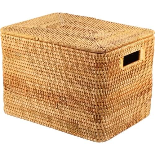 Laundry Basket Rattan Woven Storage Basket Handmade Large Capacity Portable Clothing Storage Box Household,36X26X24cm