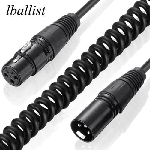 Lballist 3Pin jack Elastic Coiled XLR Cable Male to Female OFC Copper Dual Shielded(Foil+Braided) For Mic Mixer