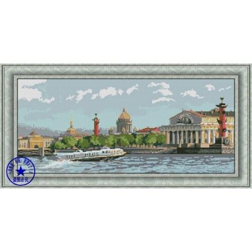 Top Quality popular hotselling counted cross stitch kit Saint-Petersburg Saint Petersburg lake city house yacht boat