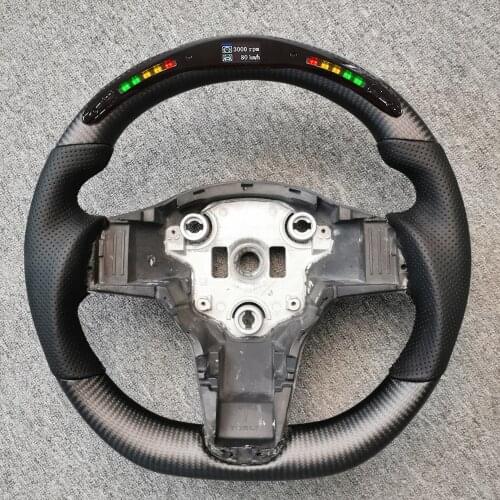 For Tesla Model 3 Model Y 2017 2018 2019 2020 2021 Customized Matte LED Carbon Fiber Racing Steering Wheel