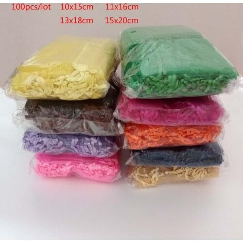 100pcs 10x15 13x18cm Organza Bags Jewelry Pouches Packaging Bag Wedding Party Decoration Drawable Bags Gift Packaging & Pouches