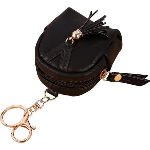 Fashion Women Tassels Zip Faux Leather Coin Pouch Mini Key Chain Backpack Bag