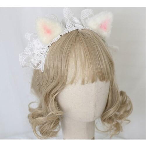 Mori Lolita Cat Ear Lace KC Headband Bowknot Hair Accessories Girl Cosplay Accessories B1635