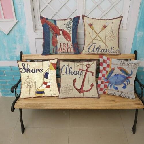 Marine Ocean Style Anchor Patterns Square Cushion Cover Red Sea Crab Lobster 18" Cotton Linen Home Decoration Sofa Pillow Case