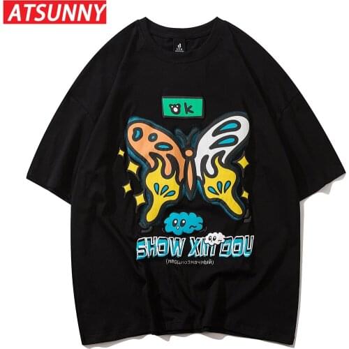 ATSUNNY Color Butterfly Printing T-Shirt Men Spring And Summer T-Shirt Oversize HipHop Streetwear Cotton Fashion Tee Tops