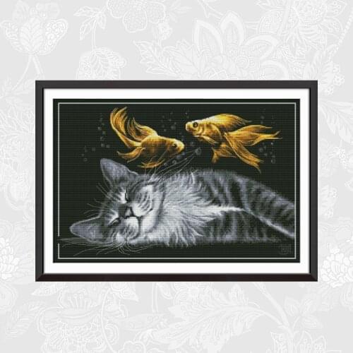 Joy sunday Cats dream Needlework,DIY handmade Cross Stitch kits ,Embroidery Thread Sets,Printed Cross-stitch Home Decoration