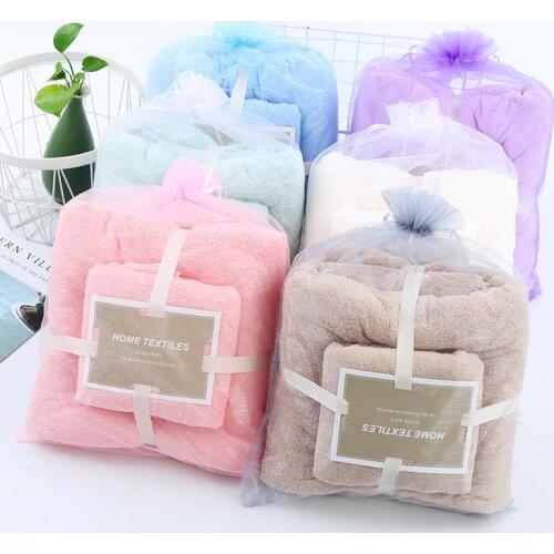 High Absorbent Coral Fleece Bath Towel Set Solid Soft Hand Face Hair Towels Lint-Free Men Women Shower Towels Bathroom serviette
