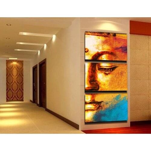 Wall head portrait Picture 3 Panel Modern Spray Golden Buddha canvas prints painting Home Decoration