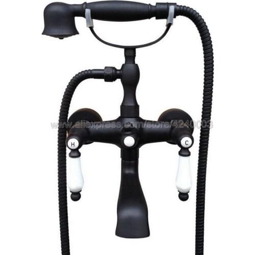 Wall Mounted OiL Rubbed Bronze Clawfoot Bathtub Faucet telephone style Bath Shower Water Mixer tap with Handshower Ktf614