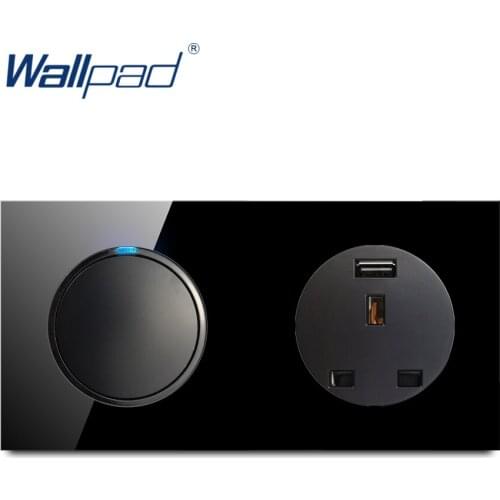 2020 Wallpad 1 Gang 2 Way With 13A Socket USB Charger Wall Light Switch With LED Indicator Crystal Glass Panel