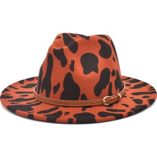 New Cow Print Fedoras Women Wool Hats Fashion Jazz Caps Men Wide Brim Gentleman Elegant Chapeau Femme NN5