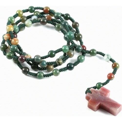 New Design Men Stone Pendant Necklaces Bohemian Choker Jewelry 18 Color Natural Stone Cross Stone Pendant Long Necklace for Wome