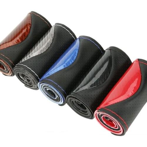 38CM Carbon fiber Steering Wheel Cover Universal Braiding Leather Car Wheel Cover Sports Style Covers For Steering Wheel