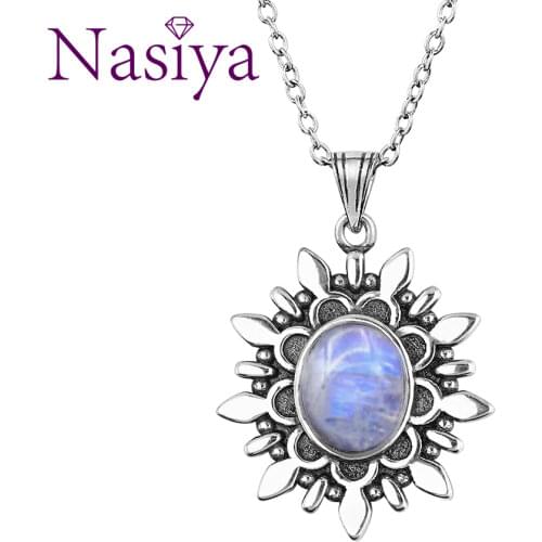 New Fashion Natural Blue Light Moonstone Pendants Necklaces For Women Men 925 Silver Jewelry Daily Life Casual Birthday Gift