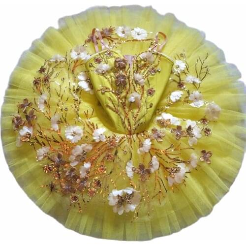 Professional Ballet Tutu Yellow Gold Platter Plate Tutu Dress Canary Fairy Performance Tutus Classical Ballet Costume For Women