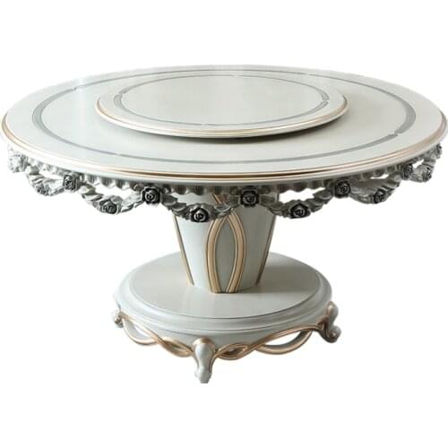 French light luxury solid wood round table with turntable household European combined high-end furniture