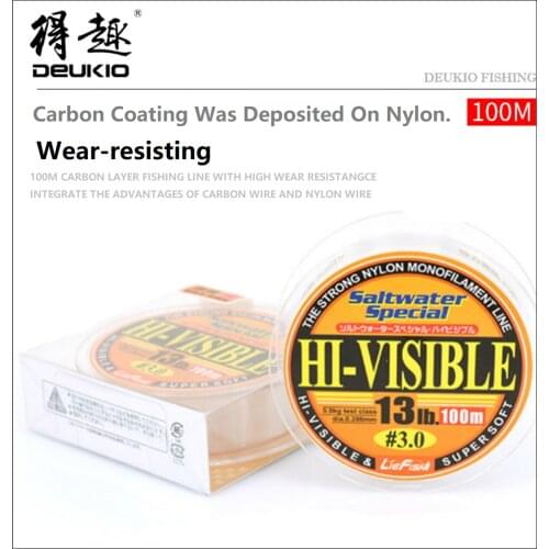 DEUKIO Fishing Wire Carbon Coating Was Deposited On Nylon Wear-resisting Lure Finshing Line 100M Carbon Layer Fish Line