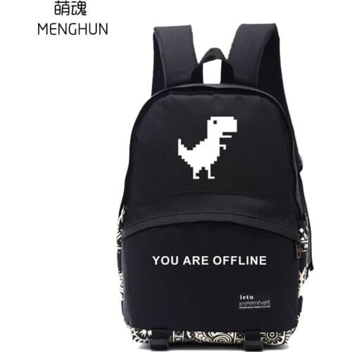 Mini game concept dino game backpack School Backpack Nylon Casual Anime Game bags You Are Offline Backpack