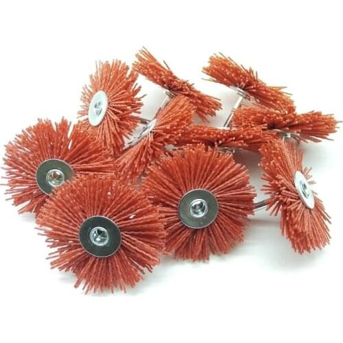 New 10pcs 80# OD 85MM Abrasive wire brush Red Nylon Radial Polishing brush Grinding wheel for wood furniture polishing