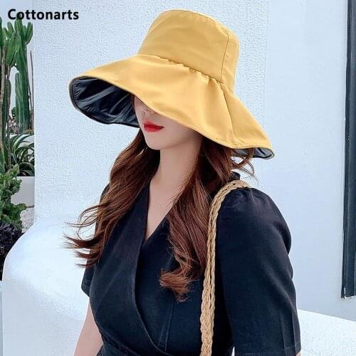 Female Vinyl Lining Sun Hat Double-sided Wear Fisherman Hat Outdoor Anti-UV Big Brim Hat Fashion Bucket Hats Womens Panama Hat