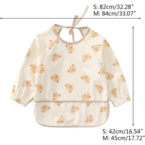 T5EC Cartoon Printed Waterproof Bib with Pocket Baby Infants Long Sleeve Feeding Drawing Painting Apron Newborn Smock