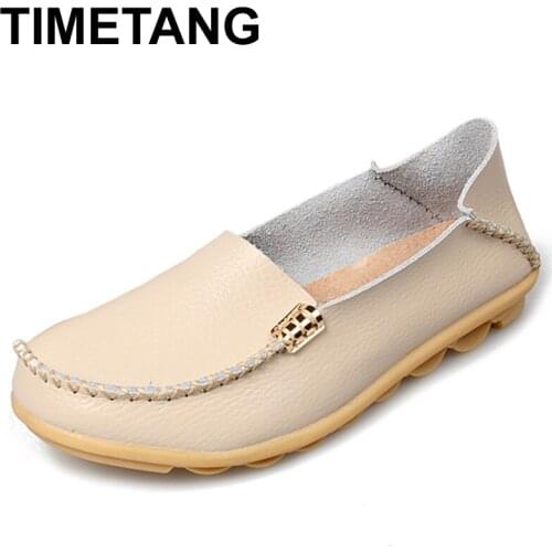 TIMETANG Fashion women casual shoes spring women Flats solid color loafers mother leather shoes Slip on female flats ladies