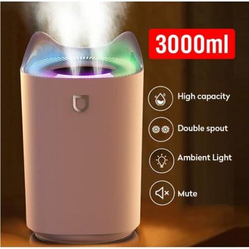 Air Humidifier Essential Oil Aroma Diffuser Double Nozzle With Coloful LED Light Ultrasonic 3L Humidifiers Aromatherapy Diffuser