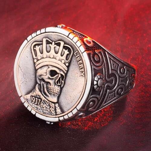 King Skull Silver Ring Vintage Men Silver Ring Made In Turkey Solid 925 Sterling Silver