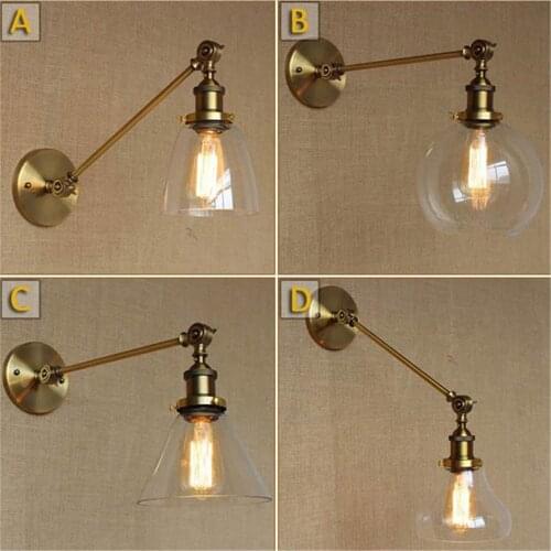 Vintage L30cm Single Adjustable Arm Brass Copper Wall Lights Metal Iron Umbrella Wall Sconce Abajur Luminaria Glass Wall Lamp