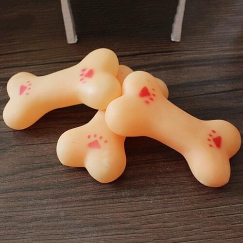 New Pet Dog Puppy Chew Toy Soft Small Rubber Bone Squeaky Fun Toys Orange