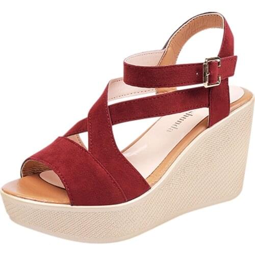 2021Women Ladies Women Fish Mouth Non-slip Platform Slope High Heels Sandals Buckle Strap Sandals Outdoor Style for Women