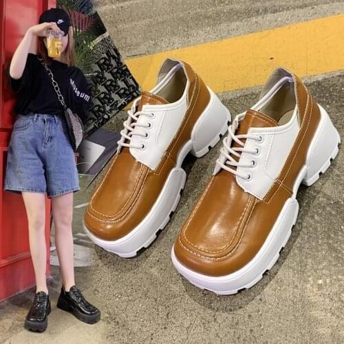 2020 new platform platform big toe shoes female color matching casual comfortable square toe street fashion shoes X396
