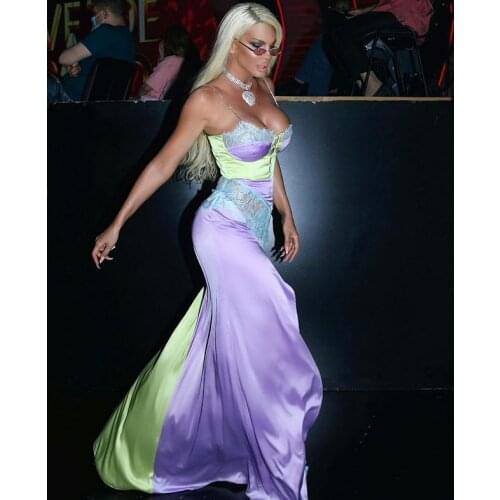 Women New Spaghetti Strap Backless Sleeveless Elegant Lace Patchwork Sexy Party High Split Y2K Long Dress