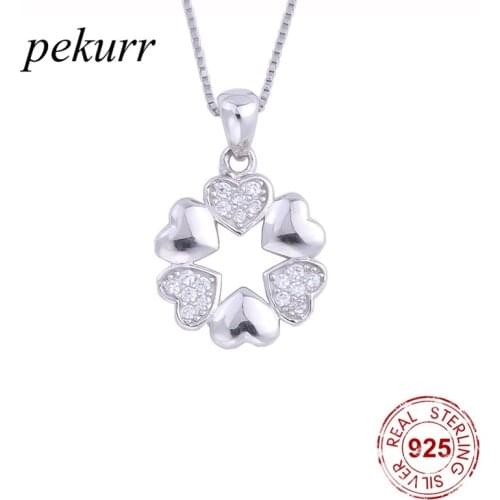 Pekurr 925 Sterling Silver Zircon Heart Surround Circle Necklaces For Women Star Pendants Romantic Fashion Jewelry Gifts