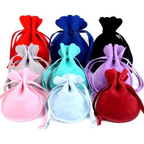 20pcs/Lot Drawstring Round Double-Sided Velvet Bag 7x9 9x12cm Jewelry Packaging Wedding Pouches Dustproof Flannel Jewelry Bag