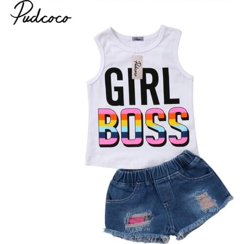 2018 Brand New Toddler Infant Child Fashion Kid Baby Girl Cotton Sleeveless Vest T-shirt Tops+Short Denim Pants 2Pcs Set 6M-5T