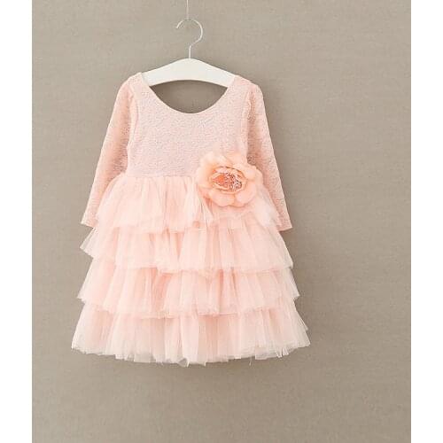 2017 Fall Lace Tulle Patchwork Girls Princess Dress Big Flower Puffy Baby Girls Dresses Wedding New Year Holiday Birthday Clothe