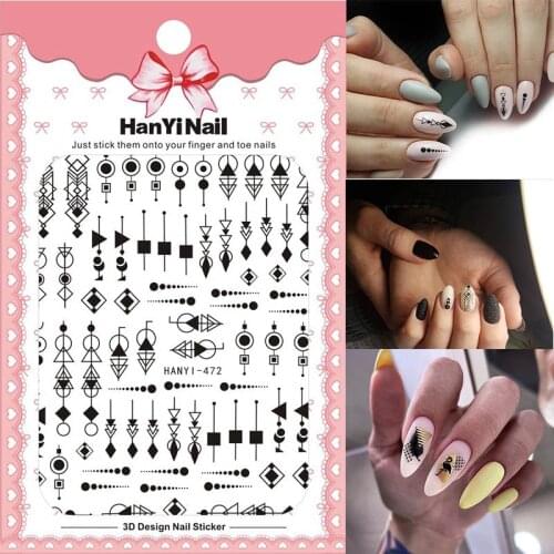 3D nail art sticker for manicure decoration black gold colors geometric lines leaves ultra thin slider nail adhesive HY004