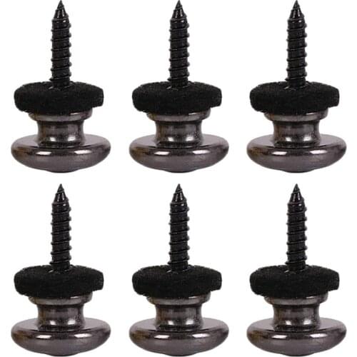 6 Pieces Mushrooms Head Guitar Strap Buttons Strap Locks Chrome (Black)