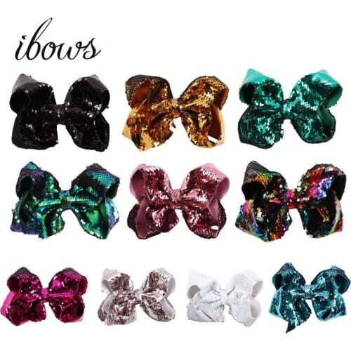 7'' Large Reversible Sequin Hair Bows Hair Clips Mermaid Sequin Jumbo For Kids Girls JoJo Bows Hairgrip Rainbow Hair Accessories