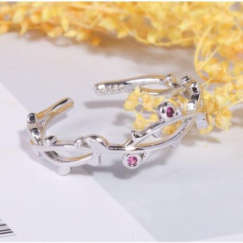 Tibetan sliver hollow leaf red stone women rings Korean fashion all my orders aliexpress free shipping mothers day gifts
