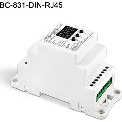 BC-831-DIN-RJ45 DC12-24V input 10A*1CH output,Constant voltage DIN Rail DMX512 Decoder digital tube display for led strip