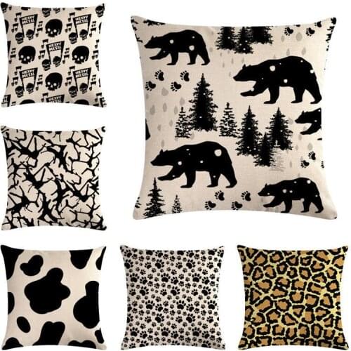Black and White Animal Pattern Series Linen Hugging Pillow Case Cushion Cover Household Goods Sofa Car Pillow Case