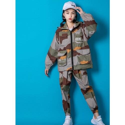 Kids Hip Hop Costumes Street Dance Clothes Children Jazz Performance Wear Fashion Camouflage Jacket Pants Stage Outfit DNV12177