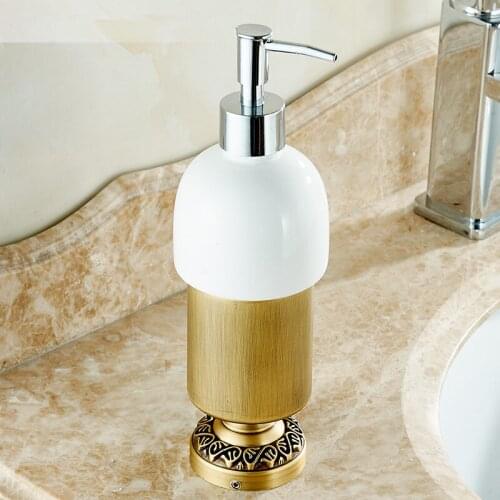 Bathroom Liquid Soap Dispensers Antique Brass & Ceramics Shampoo Shower Gel Cosmetics Bottle Bath Hardware Free Shipping