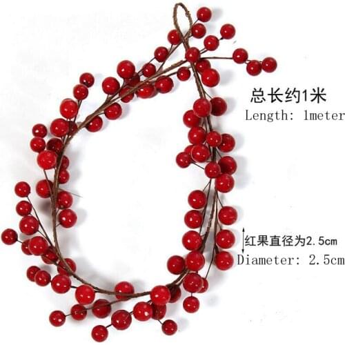 1 Meters Red Round Fruits Cluster Garland For Christmas Holiday Party Birthday Baby Shower Venue Hanging Decoration