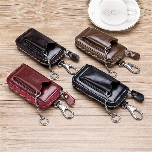 PU Leather Home Car Keys' Bag Pocket Zipper Mini Wallet Earth Black Men Womens Key Holder Keys Organizer Holder Case