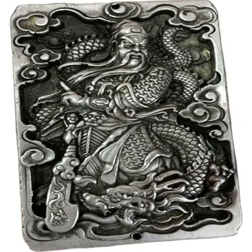 China Tibetan silver Carved Amulet scriptures Pendant "Guangong" Waist tag